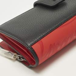 Pre Owned محفظة كريستيان لوبوتان بانيتون مطاط وجلد رصاصي/ أحمر بسحاب محيط