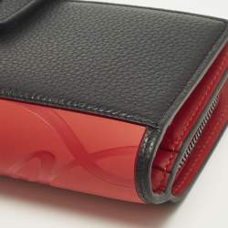 Pre Owned محفظة كريستيان لوبوتان بانيتون مطاط وجلد رصاصي/ أحمر بسحاب محيط