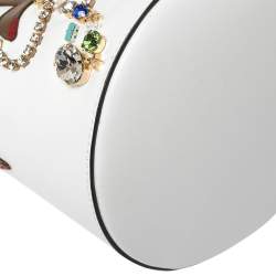 Pre Owned Christian Louboutin White Leather Jewel Embellished Marie Jane Drawstring Bucket Bag