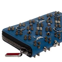 Christian Louboutin Blue Leather Spike Panettone Zip Around Wallet