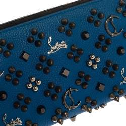 Christian Louboutin Blue Leather Spike Panettone Zip Around Wallet
