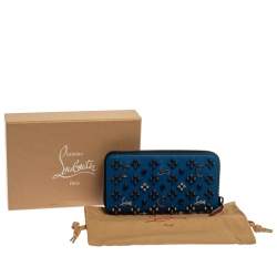 Christian Louboutin Blue Leather Spike Panettone Zip Around Wallet