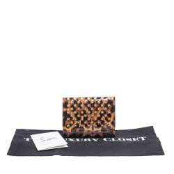 Christian Louboutin Brown Leopard Print Patent Leather Macaron Spike Wallet