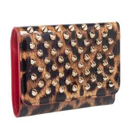Christian Louboutin Brown Leopard Print Patent Leather Macaron Spike Wallet