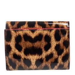 Christian Louboutin Brown Leopard Print Patent Leather Macaron Spike Wallet