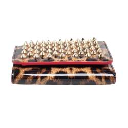 Christian Louboutin Brown Leopard Print Patent Leather Macaron Spike Wallet