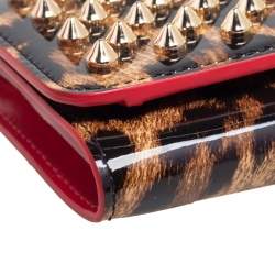 Christian Louboutin Brown Leopard Print Patent Leather Macaron Spike Wallet