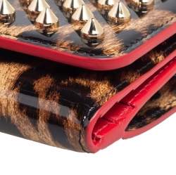 Christian Louboutin Brown Leopard Print Patent Leather Macaron Spike Wallet