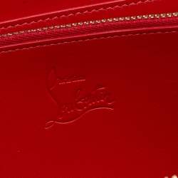 مملوكة مسبقًا محفظة كريستيان لوبوتان جلد لامع متعدد الألوان نقشة بانيتون مرصعة بمسامير سبايك بسحاب ملتف