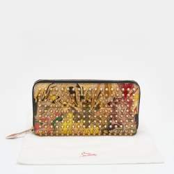 مملوكة مسبقًا محفظة كريستيان لوبوتان جلد لامع متعدد الألوان نقشة بانيتون مرصعة بمسامير سبايك بسحاب ملتف