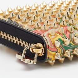 مملوكة مسبقًا محفظة كريستيان لوبوتان جلد لامع متعدد الألوان نقشة بانيتون مرصعة بمسامير سبايك بس�حاب ملتف