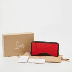 Christian Louboutin Black/Red Leather and Rubber Panettone Zip Around Wallet