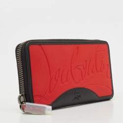 Christian Louboutin Black/Red Leather and Rubber Panettone Zip Around Wallet
