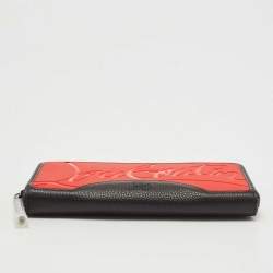 Christian Louboutin Black/Red Leather and Rubber Panettone Zip Around Wallet