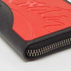 Christian Louboutin Black/Red Leather and Rubber Panettone Zip Around Wallet
