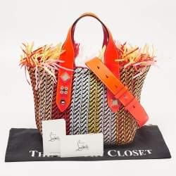 Christian Louboutin Multicolor Straw  and Leather Small fringe Frangibus Tote