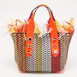 Christian Louboutin Multicolor Straw  and Leather Small fringe Frangibus Tote