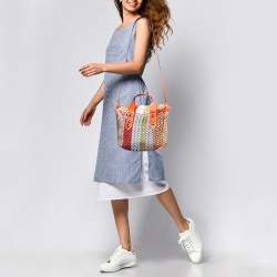 Christian Louboutin Multicolor Straw  and Leather Small fringe Frangibus Tote
