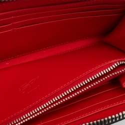 Pre Owned Christian Louboutin Grey/Red Leather and Rubber Panettone Zip Around Wallet