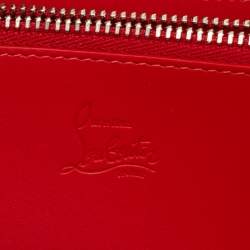 Pre Owned Christian Louboutin Grey/Red Leather and Rubber Panettone Zip Around Wallet