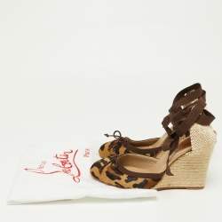 Christian Louboutin Brown Leopard Print Calf Hair Carino Espadrille Wedge Sandals Size 39