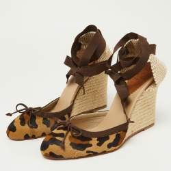 Christian Louboutin Brown Leopard Print Calf Hair Carino Espadrille Wedge Sandals Size 39