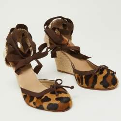 Christian Louboutin Brown Leopard Print Calf Hair Carino Espadrille Wedge Sandals Size 39