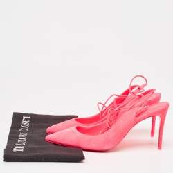 Pre Owned Christian Louboutin Pink Suede Lace Up Kate Pumps Size 37