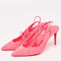 Pre Owned Christian Louboutin Pink Suede Lace Up Kate Pumps Size 37