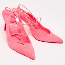Pre Owned Christian Louboutin Pink Suede Lace Up Kate Pumps Size 37