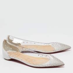 Christian Louboutin White Leather and PVC Degrastrass Ballet Flats Size 37