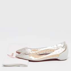 Christian Louboutin White Leather and PVC Degrastrass Ballet Flats Size 37