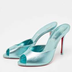 Pre Owned Christian Louboutin Metallic Blue Leather Me Dolly Sandals Size 38.5
