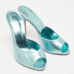 Pre Owned Christian Louboutin Metallic Blue Leather Me Dolly Sandals Size 38.5