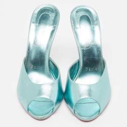 Pre Owned Christian Louboutin Metallic Blue Leather Me Dolly Sandals Size 38.5