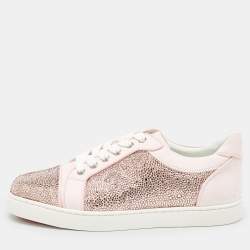 Pre Owned Christian Louboutin Pink Suede Vieira Strass Sneakers Size 38