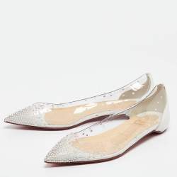 Christian Louboutin White Leather and PVC Degrastrass Ballet Flats Size 39.5