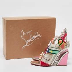 Christian Louboutin Multicolor Leather Papagaya Levita Wedge Ankle-Wrap Sandals Size 39