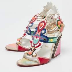 Christian Louboutin Multicolor Leather Papagaya Levita Wedge Ankle-Wrap Sandals Size 39