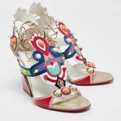 Christian Louboutin Multicolor Leather Papagaya Levita Wedge Ankle-Wrap Sandals Size 39