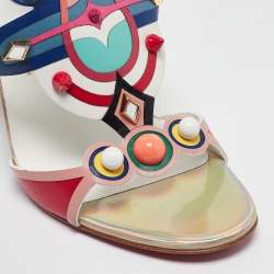 Christian Louboutin Multicolor Leather Papagaya Levita Wedge Ankle-Wrap Sandals Size 39