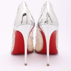 Christian Louboutin Silver Lace and Leather Follies Lace Pumps Size 39