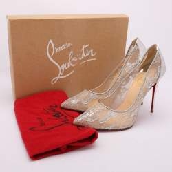 Christian Louboutin Silver Lace and Leather Follies Lace Pumps Size 39