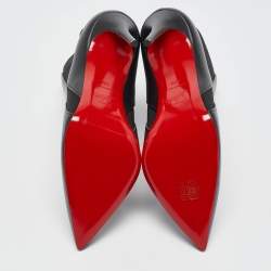 Pre Owned Christian Louboutin Black Leather Ankle Length Boots Size 38.5