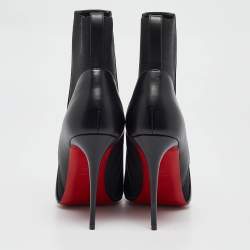 Pre Owned Christian Louboutin Black Leather Ankle Length Boots Size 38.5