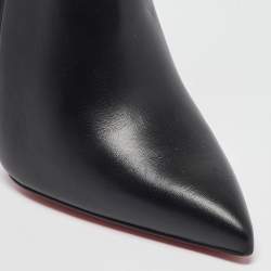 Pre Owned Christian Louboutin Black Leather Ankle Length Boots Size 38.5