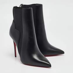 Pre Owned Christian Louboutin Black Leather Ankle Length Boots Size 38.5