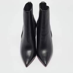 Pre Owned Christian Louboutin Black Leather Ankle Length Boots Size 38.5