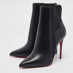 Pre Owned Christian Louboutin Black Leather Ankle Length Boots Size 38.5