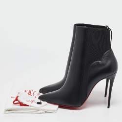 Pre Owned Christian Louboutin Black Leather Ankle Length Boots Size 38.5